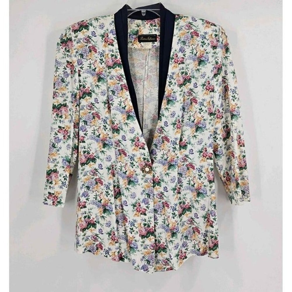 Vintage Positive Influence 90s Floral One Big Button Blazer Shoulder Pads 16